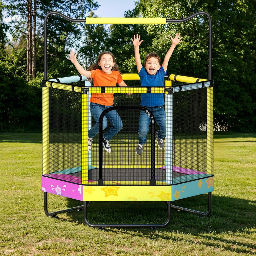Lamerge Kids Trampoline, Toddler Bouncing Trampoline with Safety Enclosure Net, ASTM-Approved, 500lbs Capacity, Ages 1-8, Adjustable Handrail, 7-in-1, 60'