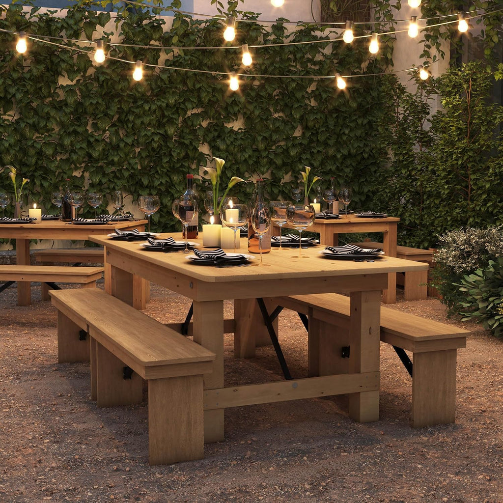 Flash Furniture HERCULES 7' x 40' Rectangular Antique Rustic Solid Pine Folding Farm Table, Light Natural