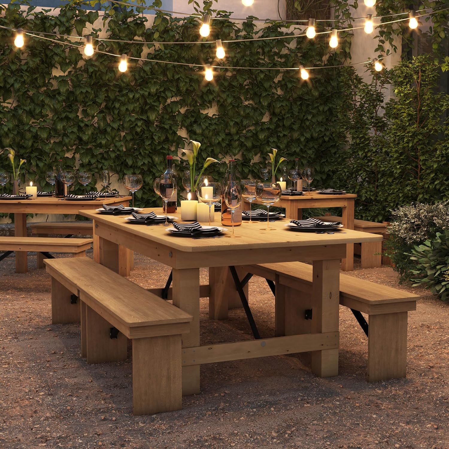Flash Furniture HERCULES 7' x 40' Rectangular Antique Rustic Solid Pine Folding Farm Table, Light Natural