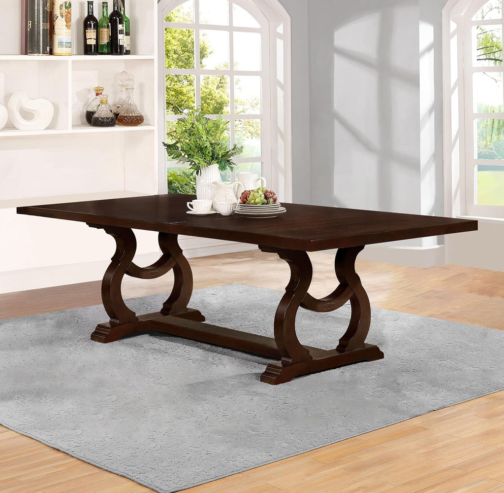 Coaster Home Furnishings - Brockway - Asian Hardwood & Veneer - Transitional Rectangular Dining Table with Extension Leaf and Trestle Base - Dining Room & Kitchen - 104 Inch - Antique Java - 110311