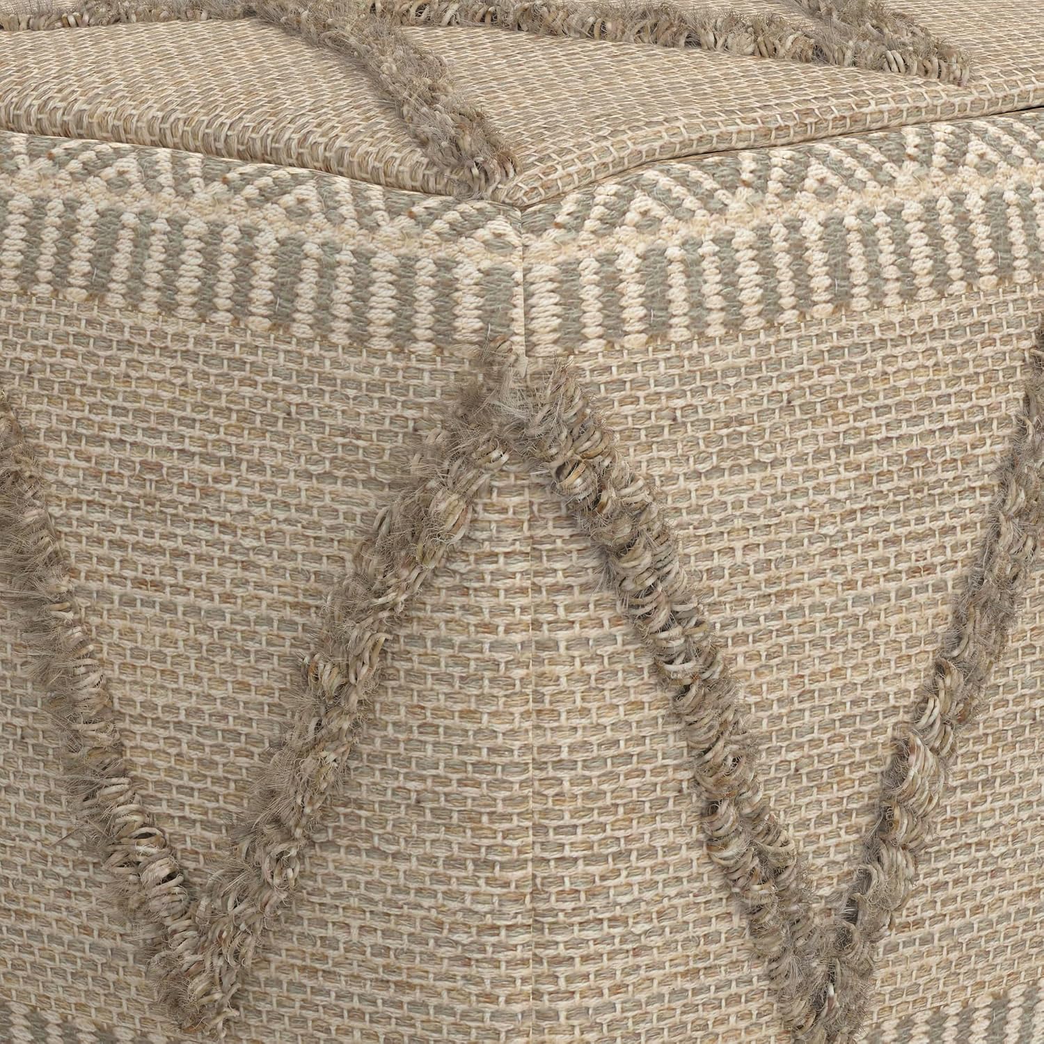 SIMPLIHOME Sweeney Boho Square Pouf in Brown Handloom Woven Pattern for the Living Room, Bedroom and Kids Room