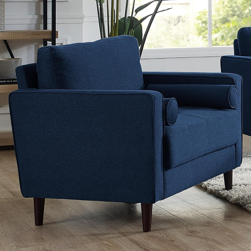 Studio Living® Lexington 39.4' Arm Chair, Mid-Century Modern, Pocket Coil Comfort, Easy Assembly, Woven Fabric, Navy Blue