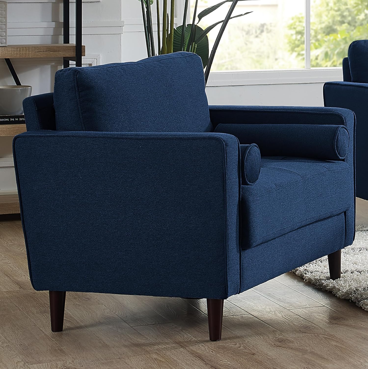 Studio Living® Lexington 39.4' Arm Chair, Mid-Century Modern, Pocket Coil Comfort, Easy Assembly, Woven Fabric, Navy Blue