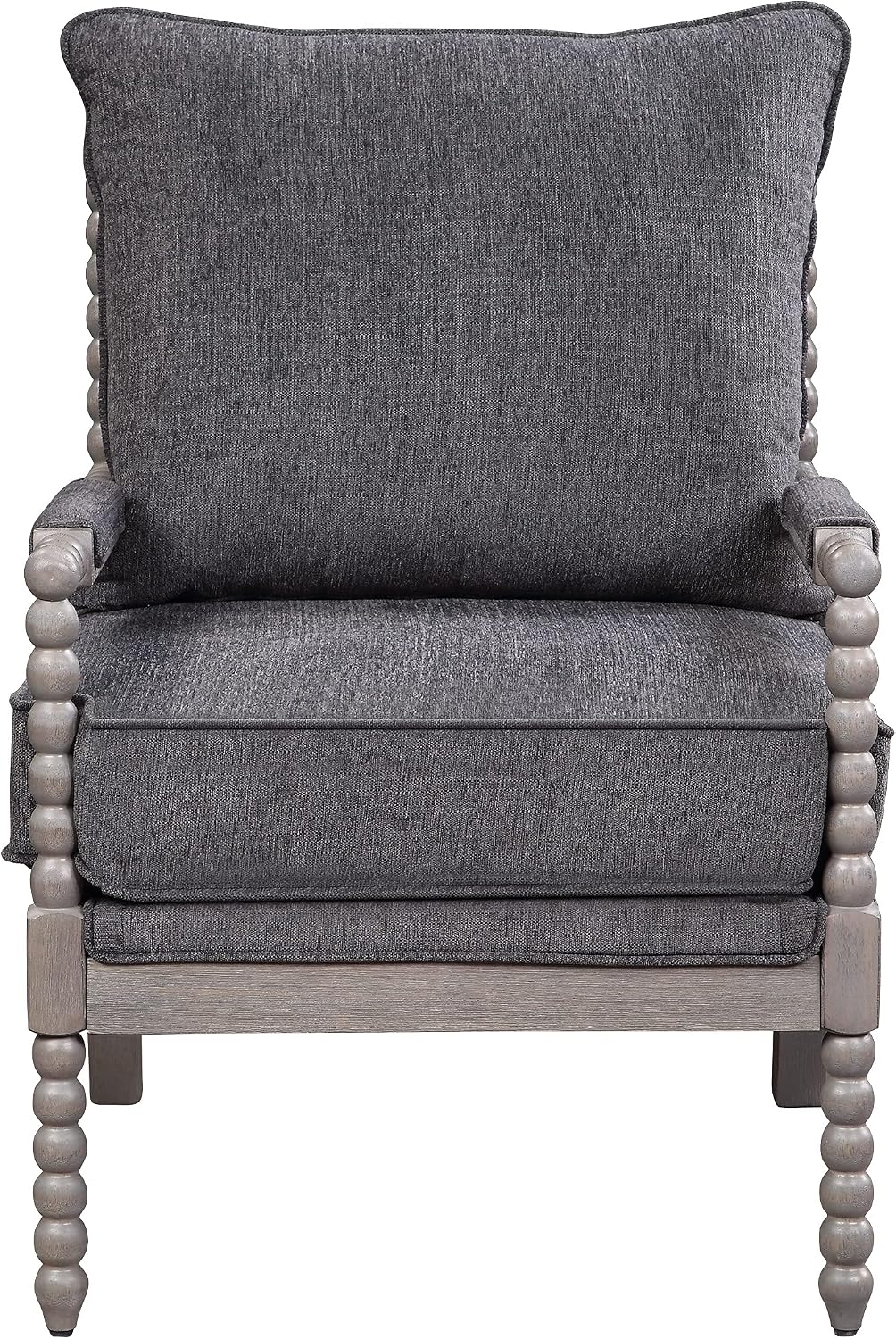 OSP Home Furnishings Abbott Spindle Accent Chair with Padded Spring Seat and Brushed Grey Base, Charcoal Fabric