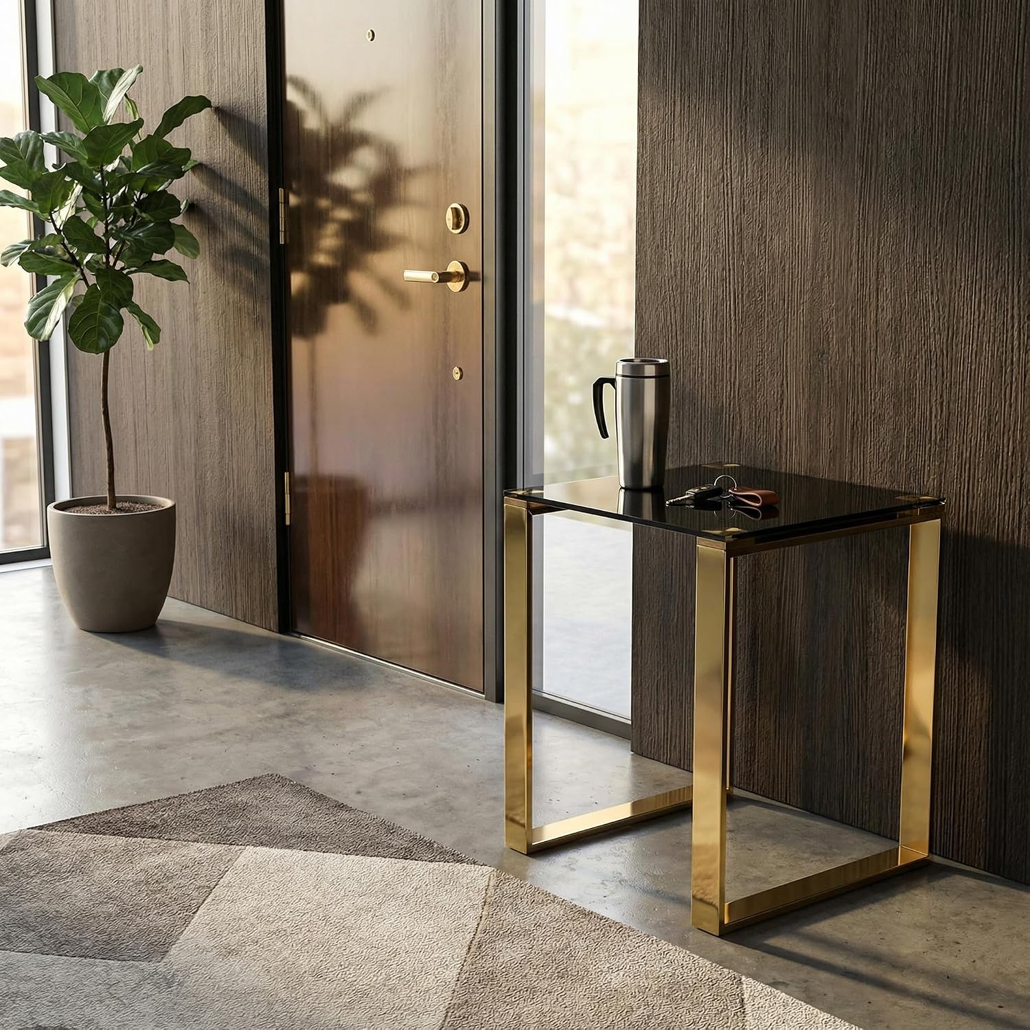 Cortesi Home CH-ET636045 Remini End Table, Gold Metal and Black Glass, End Table 18'