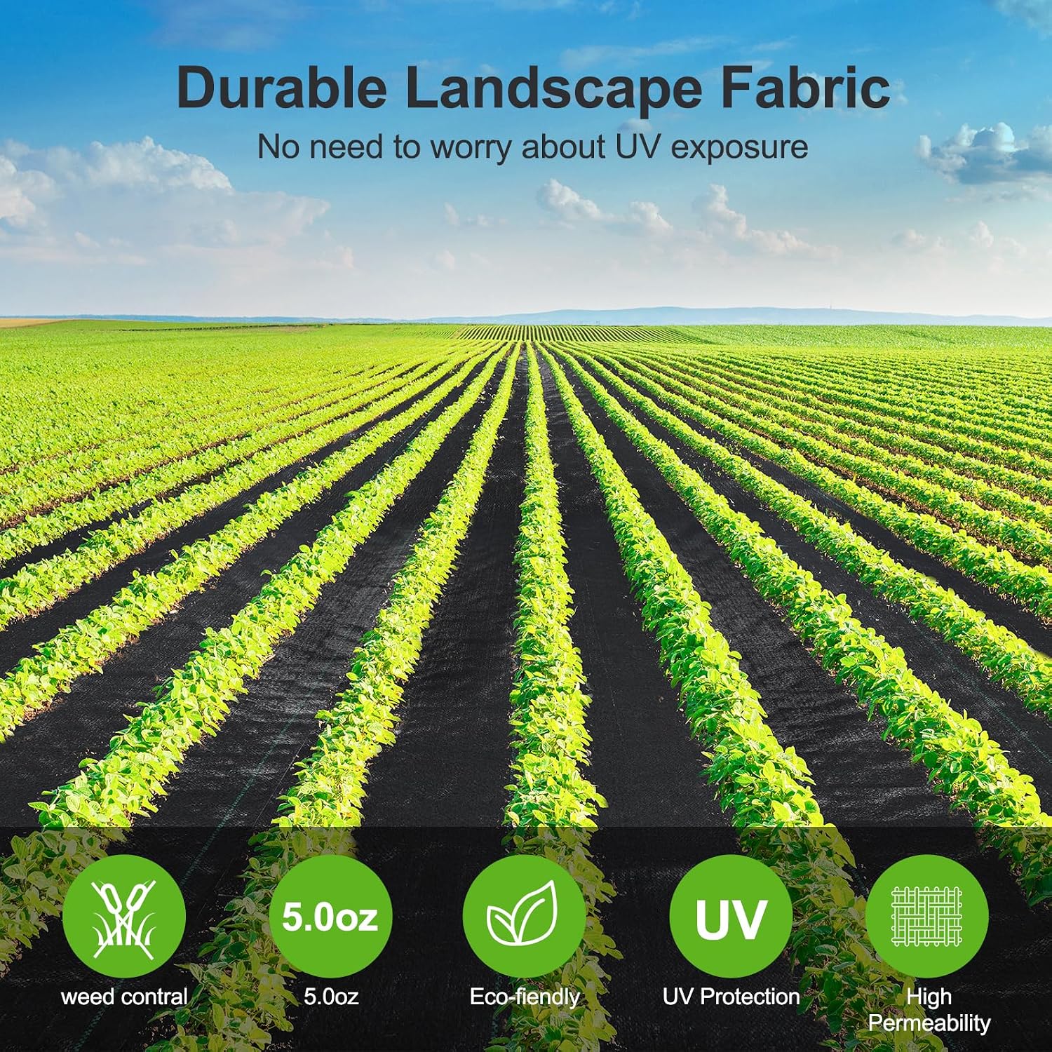 Jevrench 5oz Weed Barrier Landscape Fabric Heavy Duty, 6ft x 250ft Dual-Layer Premium Garden Landscaping Fabric, Ground Cover Weed Control Fabric Outdoor Weed Mat Garden Lawn Fabric