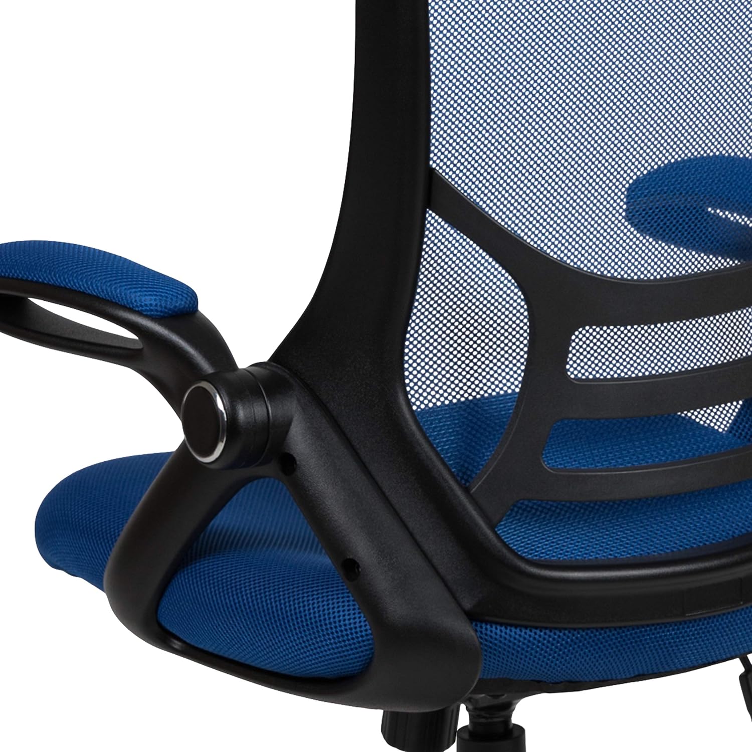 Flash Furniture Porter High-Back Swivel Office Chair with Adjustable Lumbar Support and Seat Height, Ergonomic Mesh Desk Chair with Flip-Up Armrests, Blue/Black