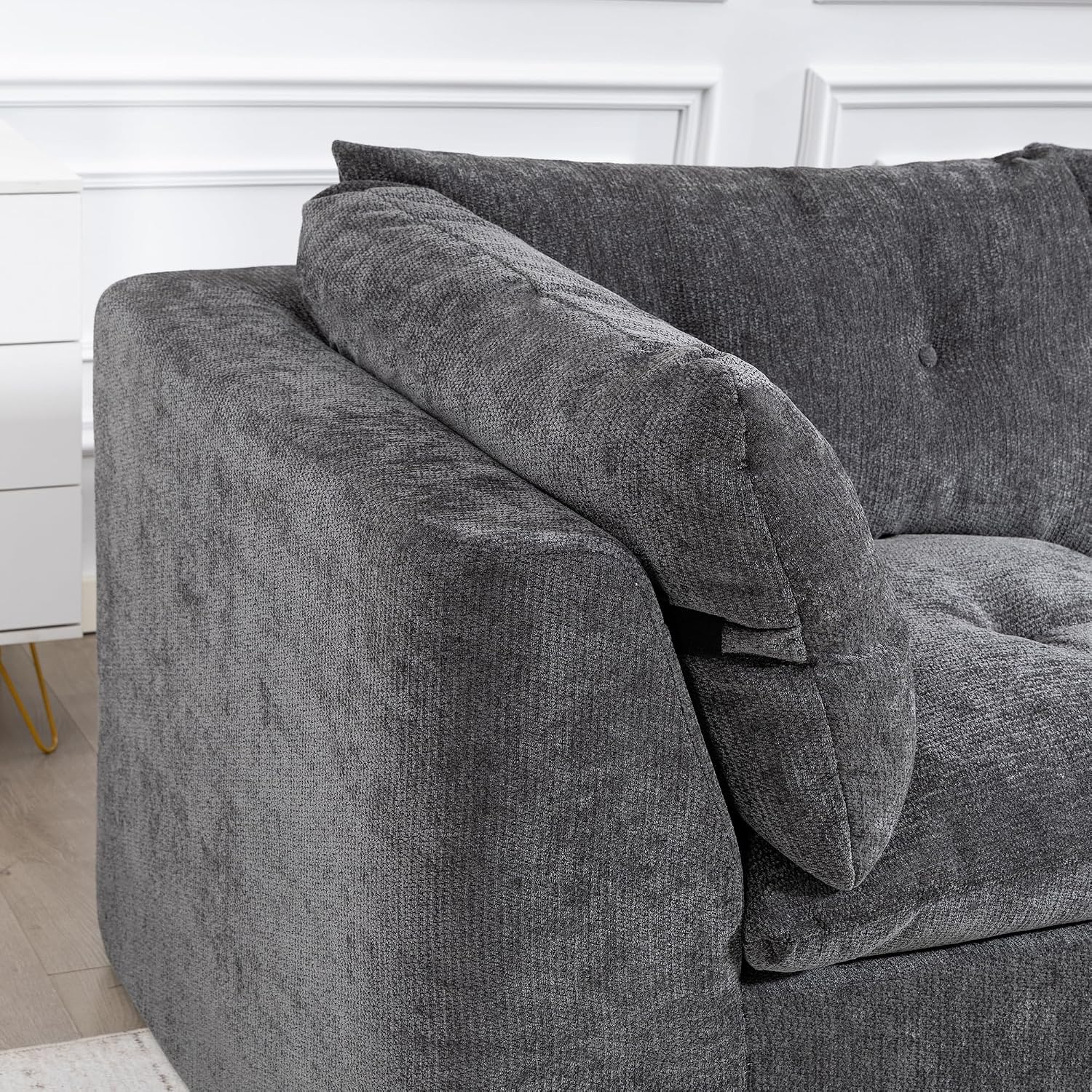 Tufted Cushions Cloud Sectional Boneless Sectional Sofa with Movable Ottoman, 112' Oversized Modular Convertible L Shaped Corner Couch with Deep Seat,Memory Foam Compressed Sofa