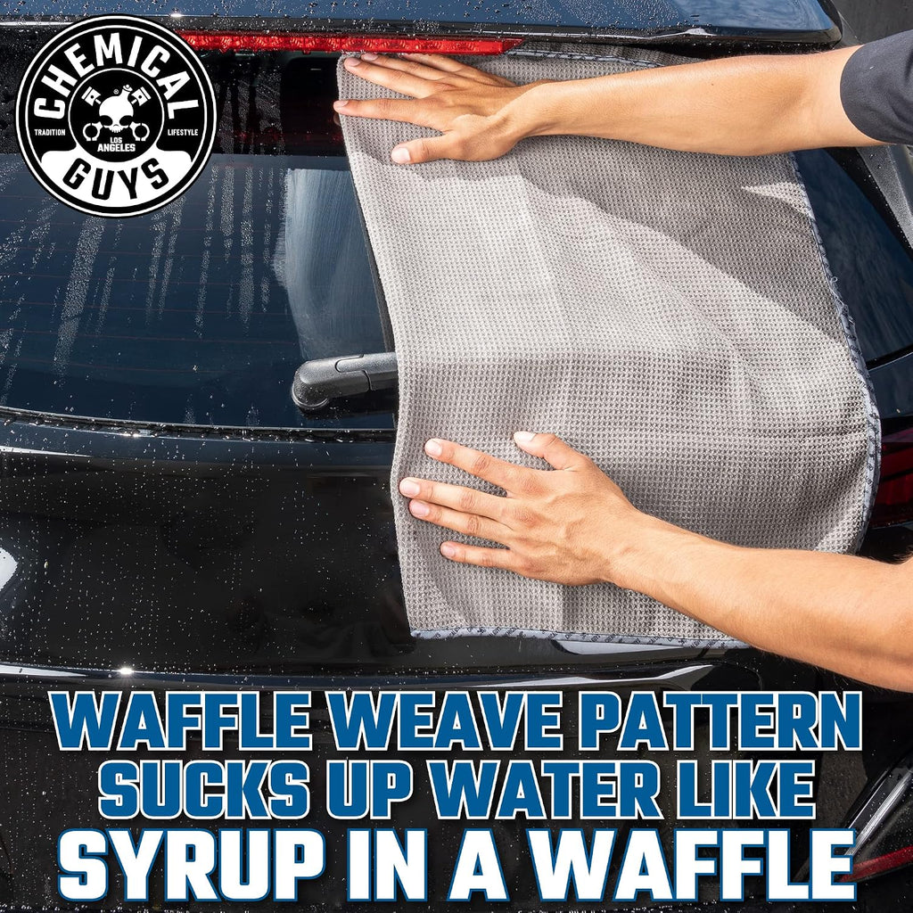 Chemical Guys Waffle Weave Gray Matter Microfiber Drying Towel - 25' x 36',Premium Blend Microfiber Towel with Soft-Banded Edging for Scratch-Free Car Drying,Ultra Absorbent,(Pack of 12)