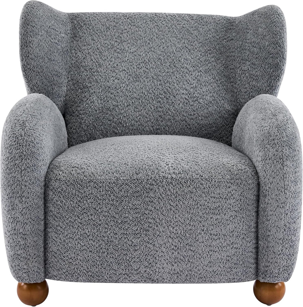 Christopher Knight Home Aiden Boucle Wingback Accent Chair, Fabric Upholstered Club Chair with Wooden Frame, Comfy Reading Chair for Living Room/Bedroom, Dusty Blue+Walnut
