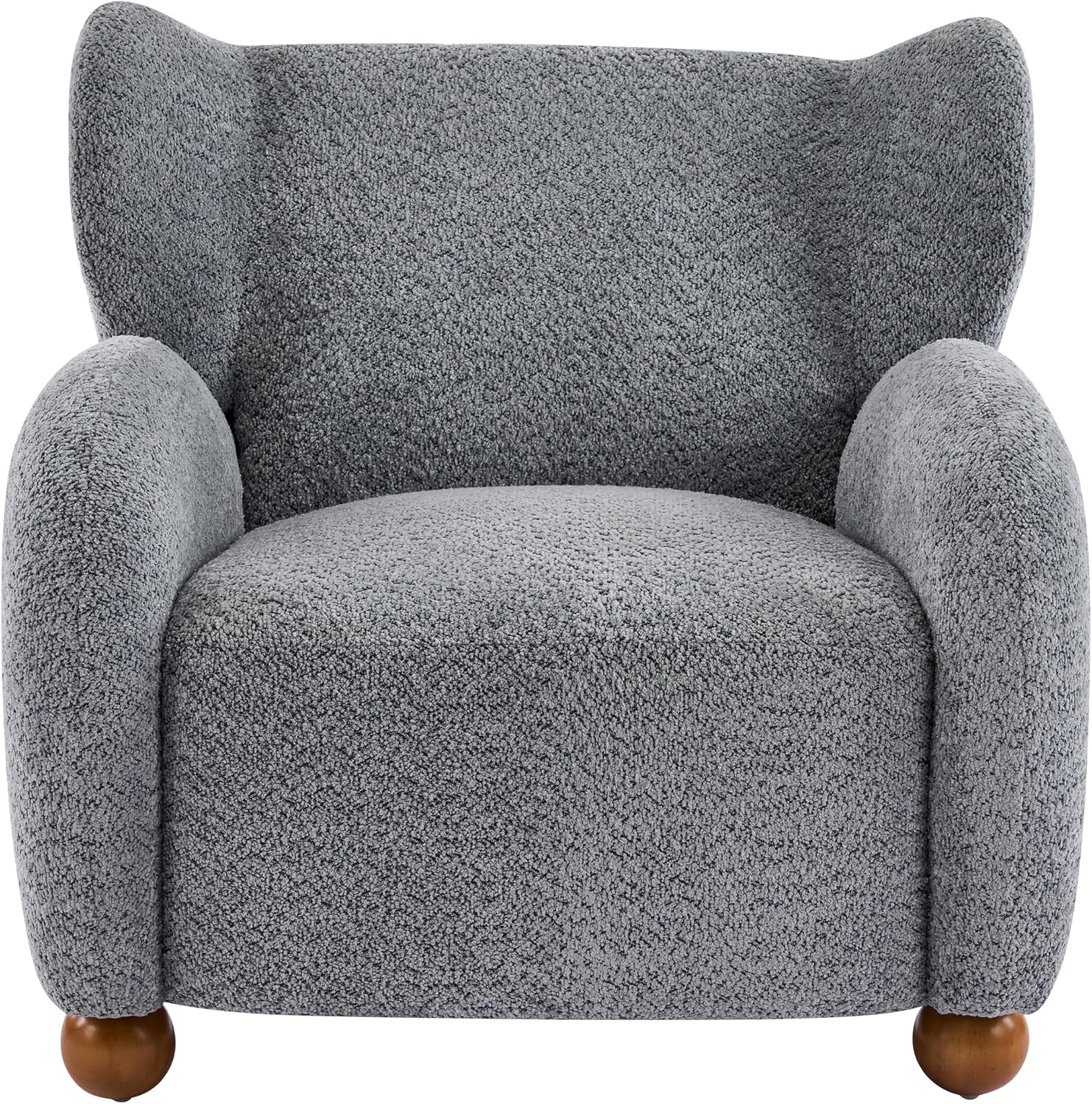 Christopher Knight Home Aiden Boucle Wingback Accent Chair, Fabric Upholstered Club Chair with Wooden Frame, Comfy Reading Chair for Living Room/Bedroom, Dusty Blue+Walnut