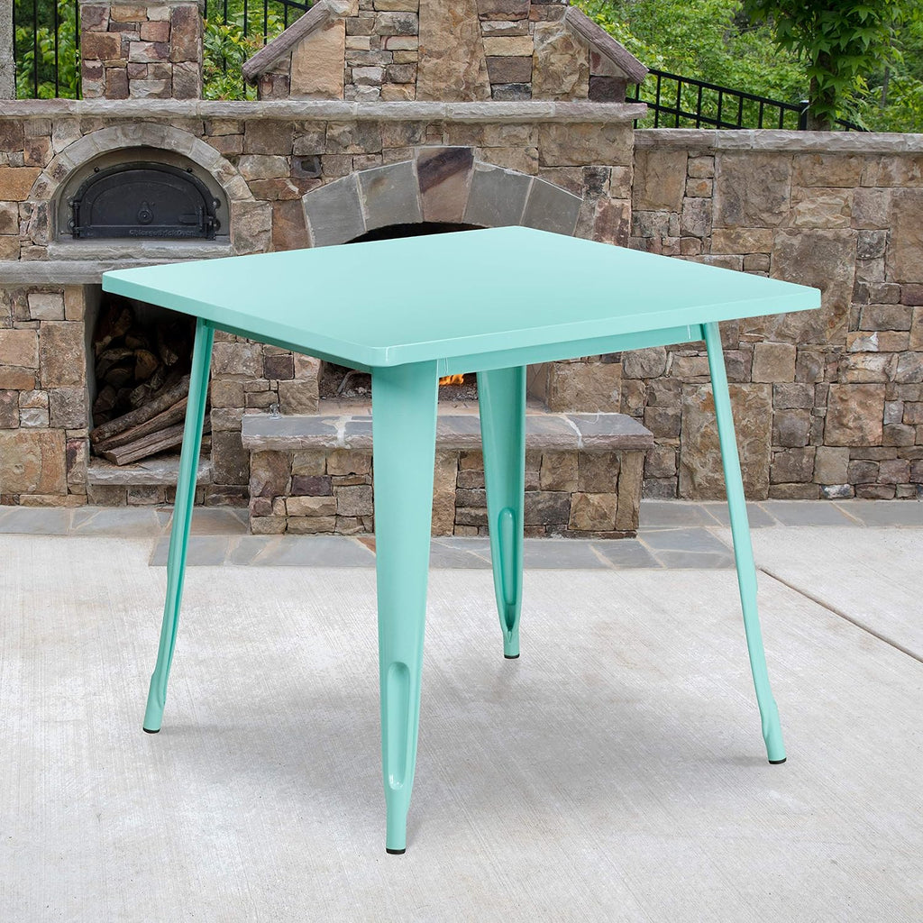 Flash Furniture Felix Commercial Grade 31.5' Square Mint Green Metal Indoor-Outdoor Table