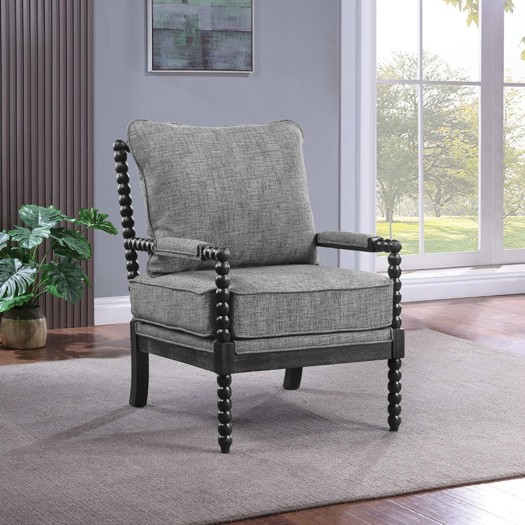 OSP Home Furnishings Eliza Spindle Accent Chair, Graphite Grey Fabric with Black Wood