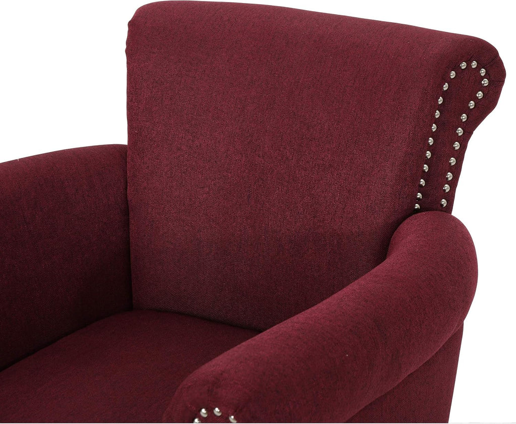 Brice Contemporary Scroll Arm Club Chair with Nailhead Trim, Wine and Dark Brown