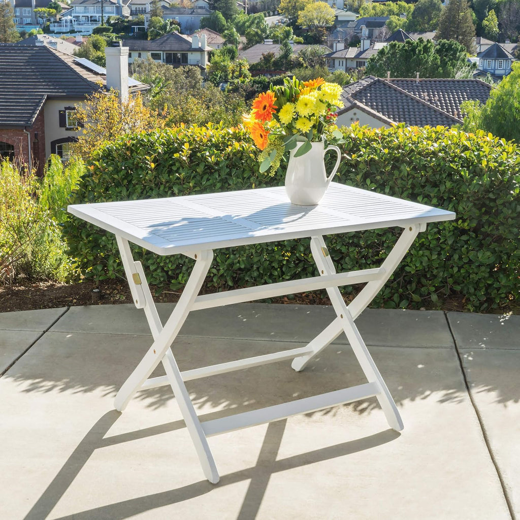 Christopher Knight Home Positano Outdoor Acacia Wood Foldable Dining Table, Pu/ White