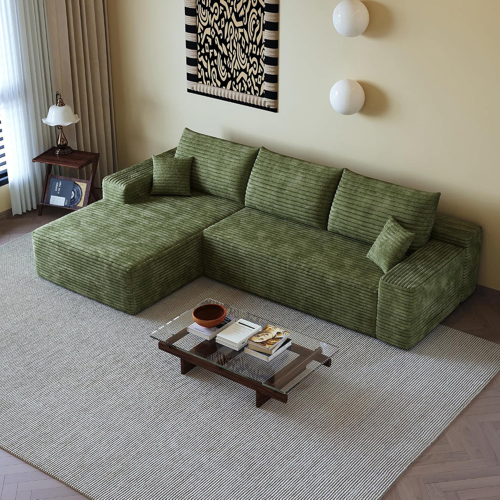 Eafurn Oversized L-Shaped Modular Sectional Sofa with Chaise, Fluffy Corduroy Upholstered Boneless Couch with Deep Seat, Minimalist Flexible Combination for Living Room