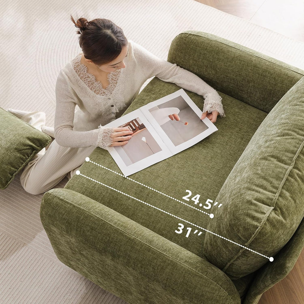Rexulqo Oversized Accent Chair with All Seats Storage,Comfy Living Room Chairs with 2 Throw Pillow,Upholstered Mid-Century Armchair,24.5'' Deep Seat,Reading Chair for Bedroom,Office,Chenille,Green