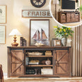 JXQTLINGMU Farmhouse TV Stand for 75+ Inch TV, 32' Tall Entertainment Center w/4 Drawers & Sliding Barn Door, Rustic Media Console w/Storage Shelves, 66' Wood Television Stand for Living Room, Brown