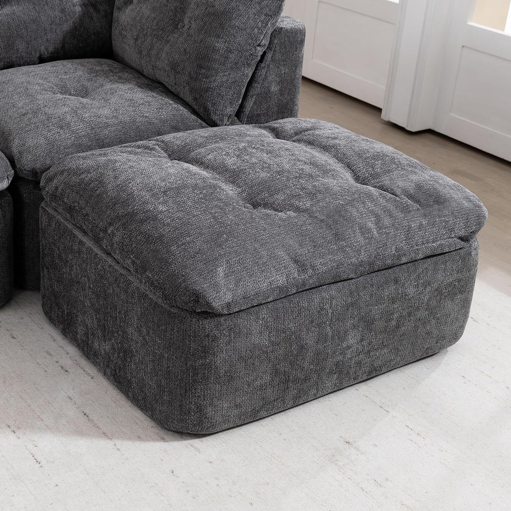 Tufted Cushions Cloud Sectional Boneless Sectional Sofa with Movable Ottoman, 112' Oversized Modular Convertible L Shaped Corner Couch with Deep Seat,Memory Foam Compressed Sofa