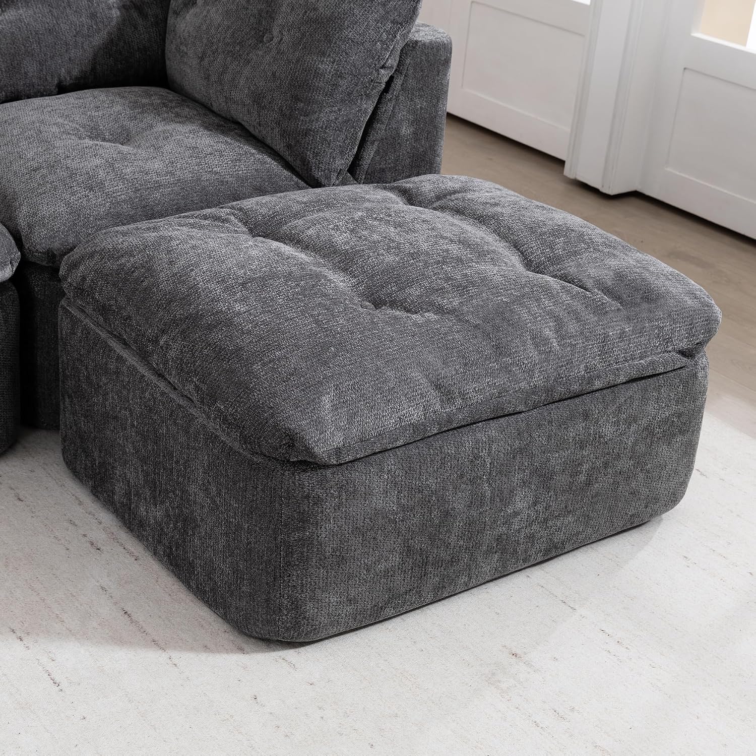 Tufted Cushions Cloud Sectional Boneless Sectional Sofa with Movable Ottoman, 112' Oversized Modular Convertible L Shaped Corner Couch with Deep Seat,Memory Foam Compressed Sofa