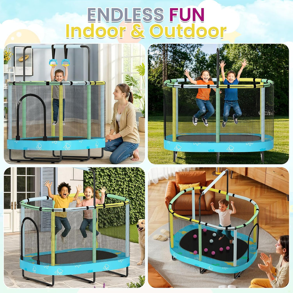 Lamerge Kids Trampoline, Toddler Bouncing Trampoline with Safety Enclosure Net, ASTM-Approved, 500lbs Capacity, Ages 1-8, Adjustable Handrail, 7-in-1, 60'
