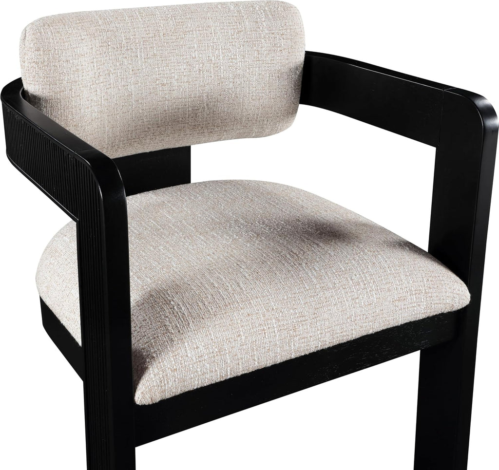 Meridian Furniture Sacha Collection Art Deco Dining Chair, Solid Fluted Wood, 22.5' W x 22' D x 31' H, Set of 2 (Beige, Black Finish, Linen Textured Fabric)