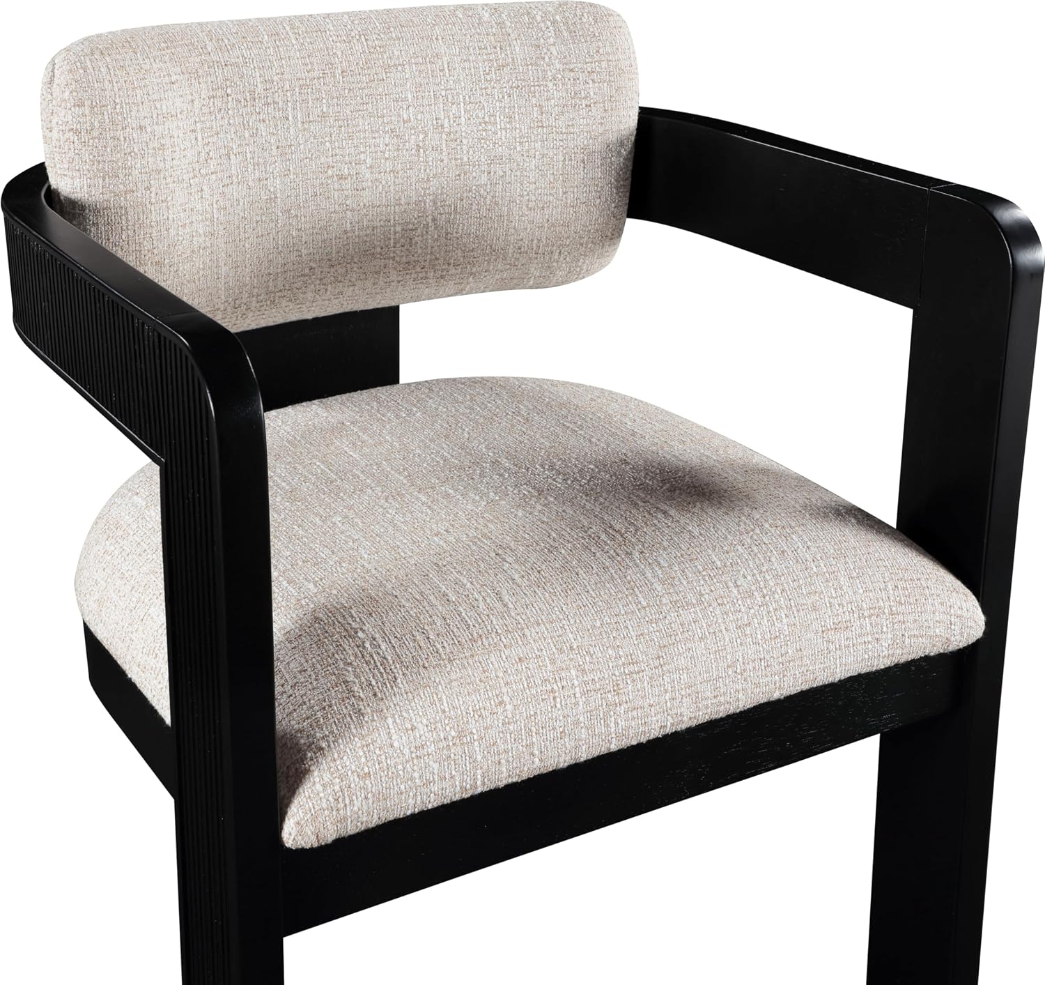 Meridian Furniture Sacha Collection Art Deco Dining Chair, Solid Fluted Wood, 22.5' W x 22' D x 31' H, Set of 2 (Beige, Black Finish, Linen Textured Fabric)