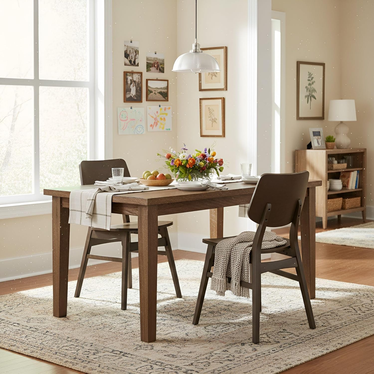 Alaterre Furniture Calais Dining – Mid Century Modern Set of 2 Dining Chairs – Solid Wood Chair Set with Minimalist Design for Dining Room or Kitchen (Warm Walnut Finish)