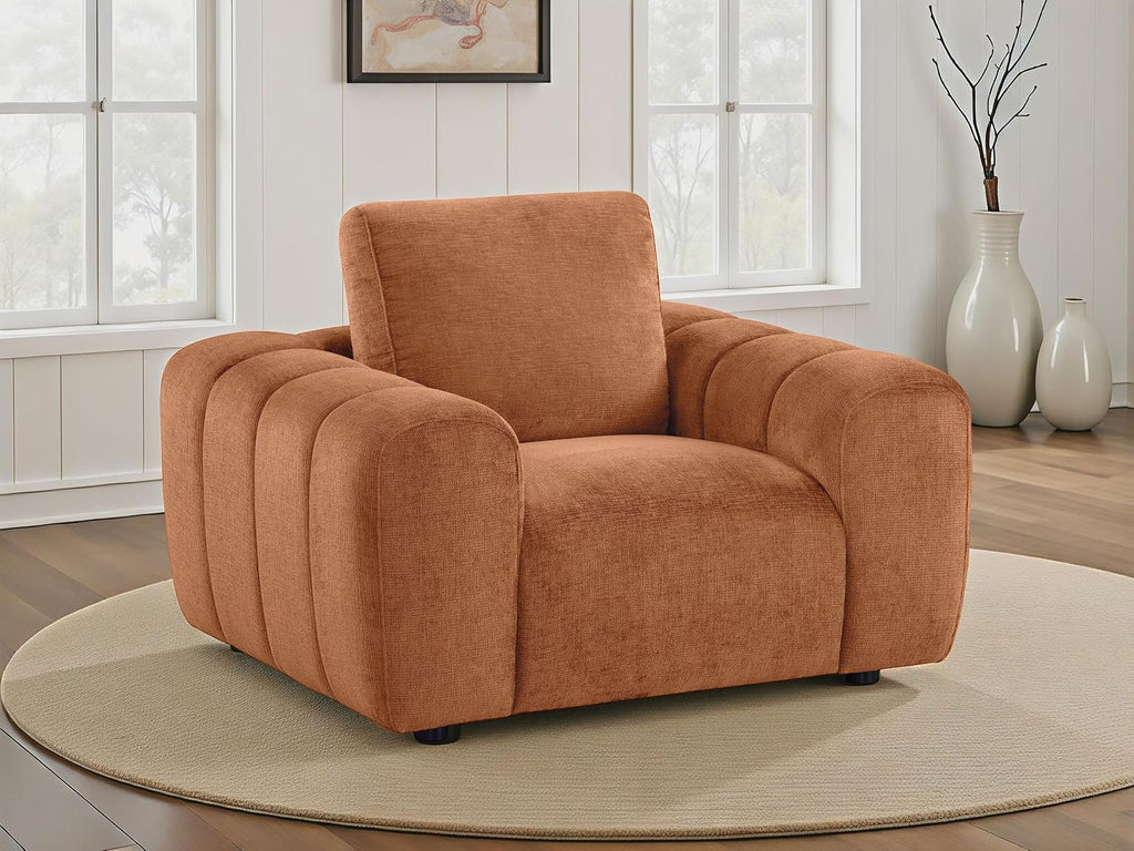 Coaster Home Furnishings - Burnett - Chenille Upholstered Accent Chair with Rounded Arms, Curved Shape, Attached Seat and Reversible Back Cushion - Living Room - Burnt Orange - 504953