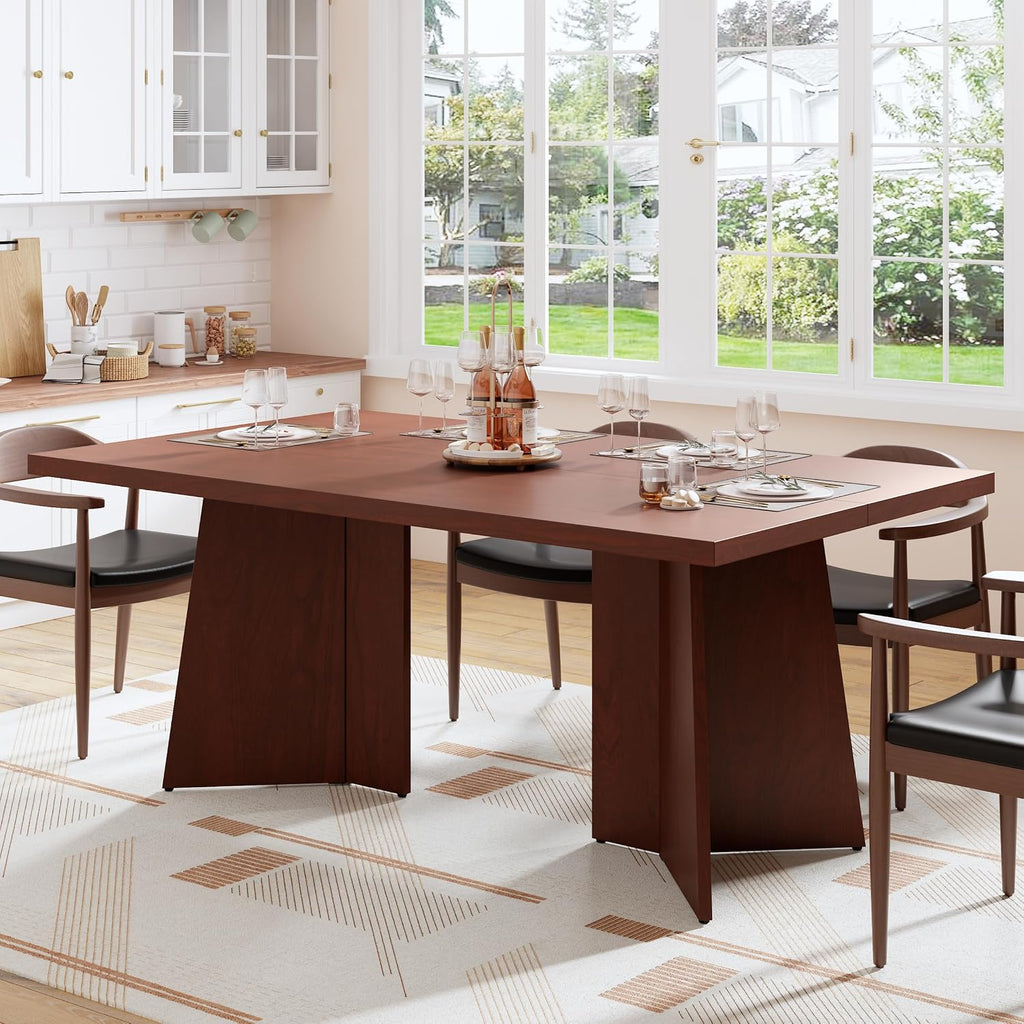 GarveeHome Dining Table for 6-8 People - 63' Modern Long Kitchen Table with Large Tabletop & Heavy Duty Pedestal Legs, Dinner Table for Kitchen, Conference Room, Home, Walnut