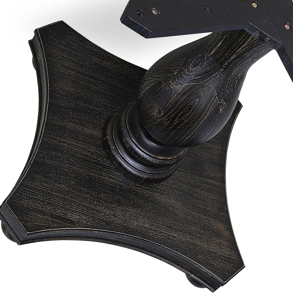 F52-11-TP - Dining Room Table with Acacia Wood Round Tabletop, Sand Blasted Black Finish