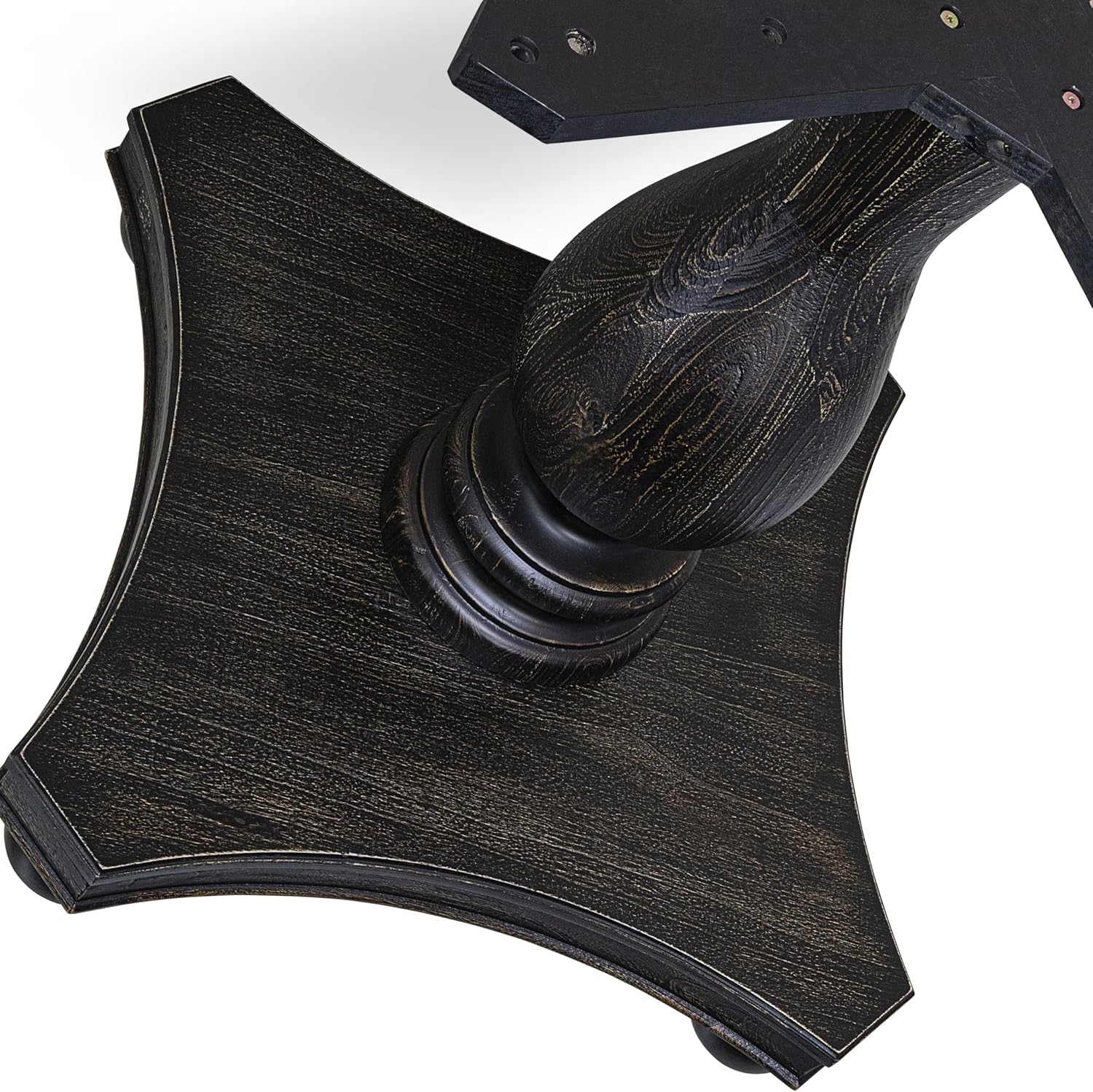 F52-11-TP - Dining Room Table with Acacia Wood Round Tabletop, Sand Blasted Black Finish