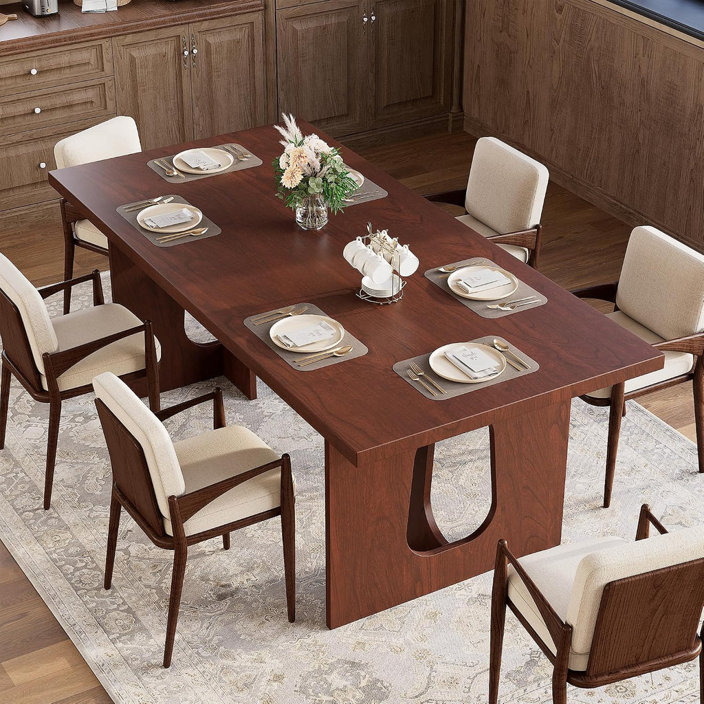 GarveeHome Dining Table for 6-8 People - 71' Modern Long Kitchen Table with Large Tabletop & Heavy Duty Pedestal Legs, Dinner Table for Kitchen, Conference Room, Home, Walnut