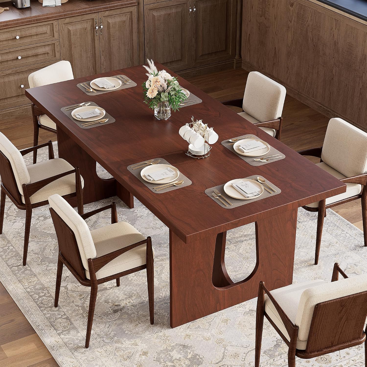 GarveeHome Dining Table for 6-8 People - 71' Modern Long Kitchen Table with Large Tabletop & Heavy Duty Pedestal Legs, Dinner Table for Kitchen, Conference Room, Home, Walnut