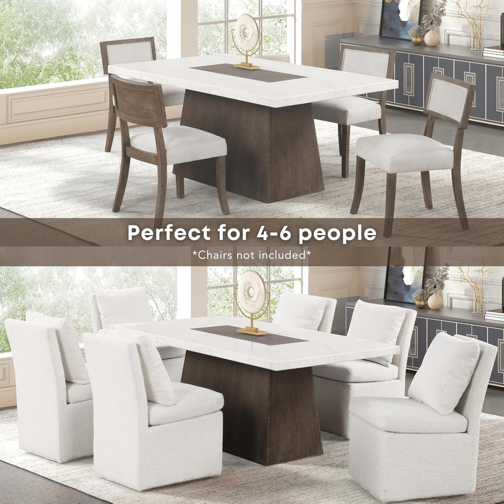 Furniture of America Rafferty Modern Solid Wood 70-inch Rectangle Dining Table with Genuine White Marble Tabletop and Tapered Pedestal Base, Seats up to 6, for Home Kitchen, Living Room, Dark Walnut