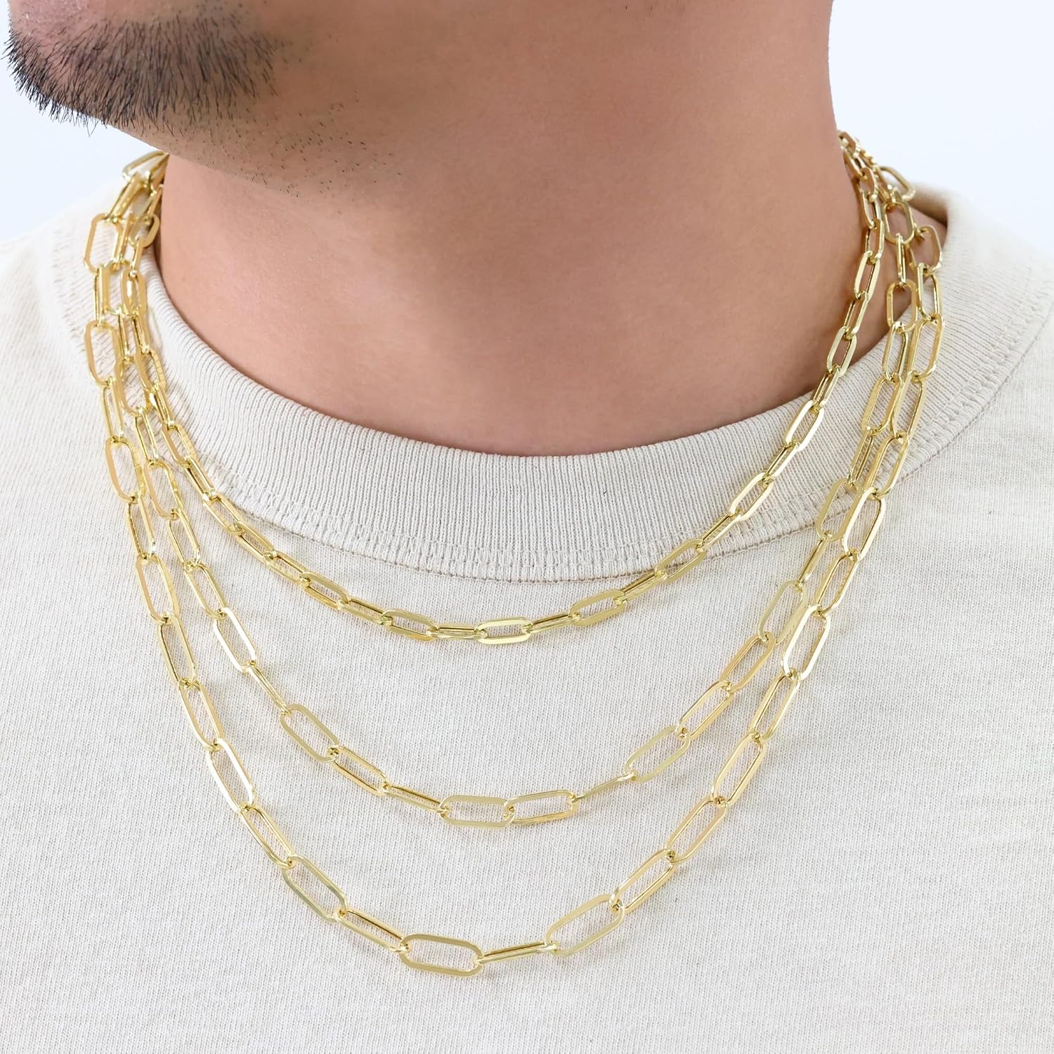 Nuragold 14K Real Yellow Gold Paperclip Chain Elongated Cable Link Necklace 16'-24' (2mm-7mm) Italian Jewelry for Men & Women