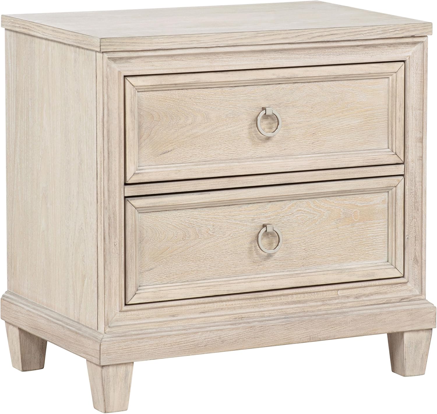 Coaster Home Furnishings - Pembroke - Wood - 2-Drawer Nightstand with Ring Pulls, Stepped Trim, Cable Access and Wood Grain Detail - Bedroom - Washed Oak - 215922