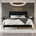 HOME DESIGN Marion Queen Tufted Upholstered Platform Bed with Grid-Tufted Tall Headboard & Wooden Slat Support, Modern Bedroom Furniture, Black