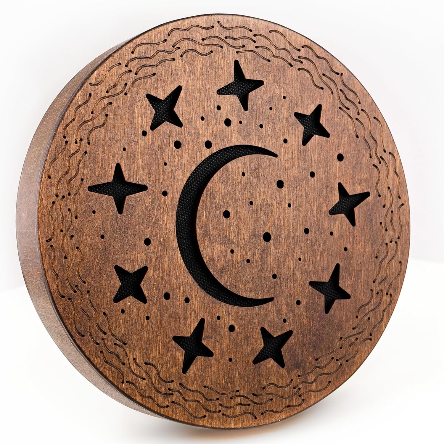 Rain-Fall Disc, 8.6 Inch (22 cm) Wooden Ocean Drum, Gentle Rain Sound for Sound Bath, Meditation & Sound Healing, Moon, Stars & Woman Design