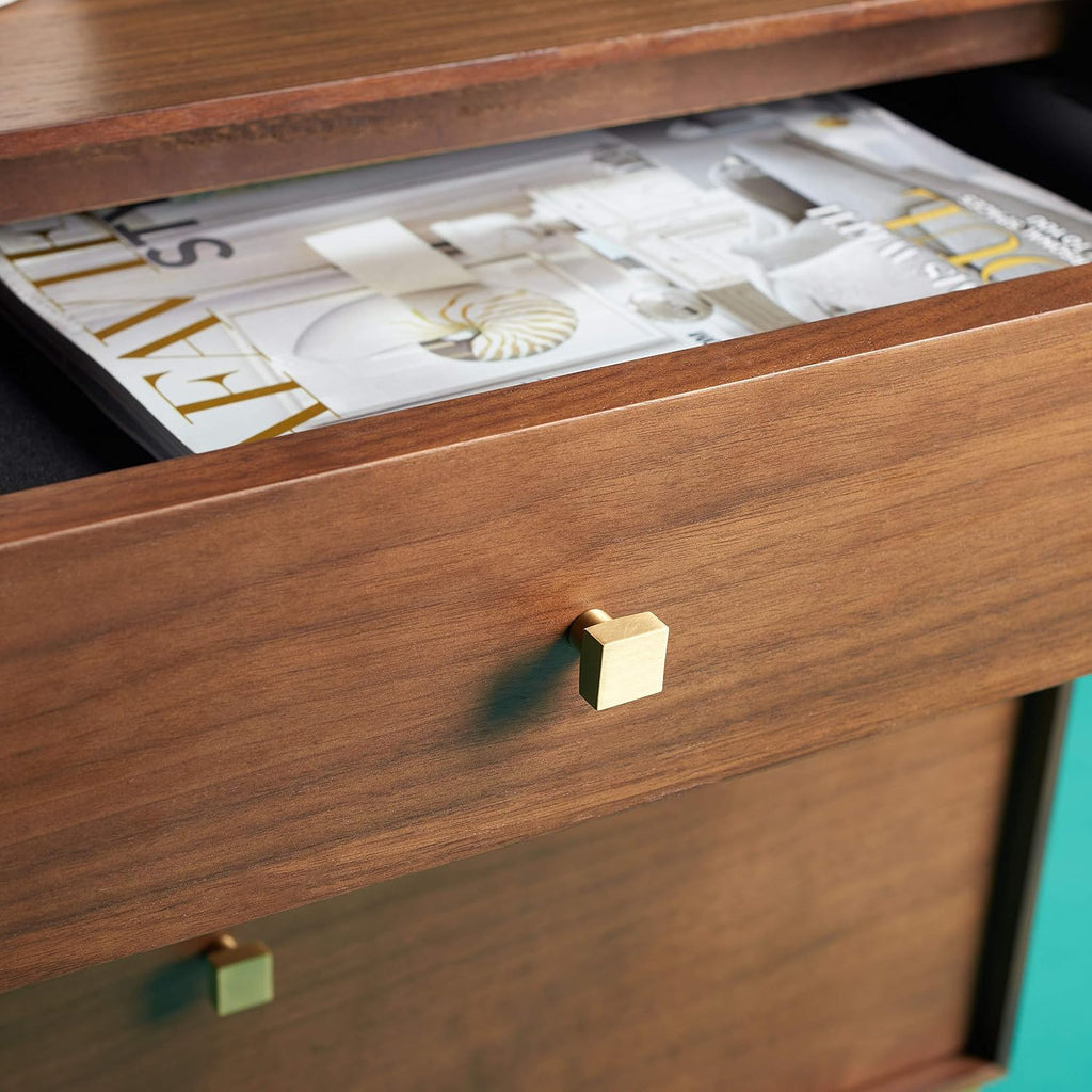 SAFAVIEH Couture Home Collection Adelyn Walnut & Gold 2-Drawer Nightstand Table, Fully Assembled (SFV7209A)