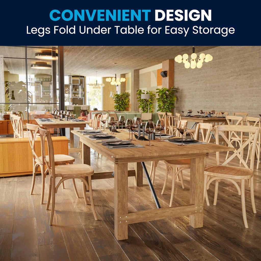 Flash Furniture Hercules Series 7' x 40' Rustic Solid Pine Folding Dining Table, Rectangular Antique Farmhouse Dining and Event Extension Table