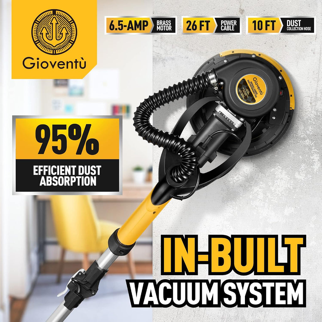 Drywall Sander, 780W Powerful Electric Drywall Sander with Vacuum Attachment, Auto Dust Absorption, Dustless Wall Sander with 26' Power Cord for Popcorn Ceiling, Drywall etc