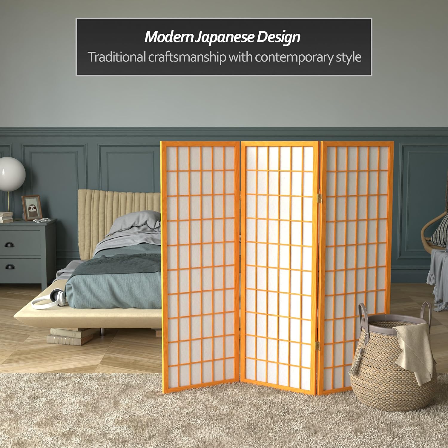 4 ft. Short Window Pane Shoji Screen - Honey - 3 Panels