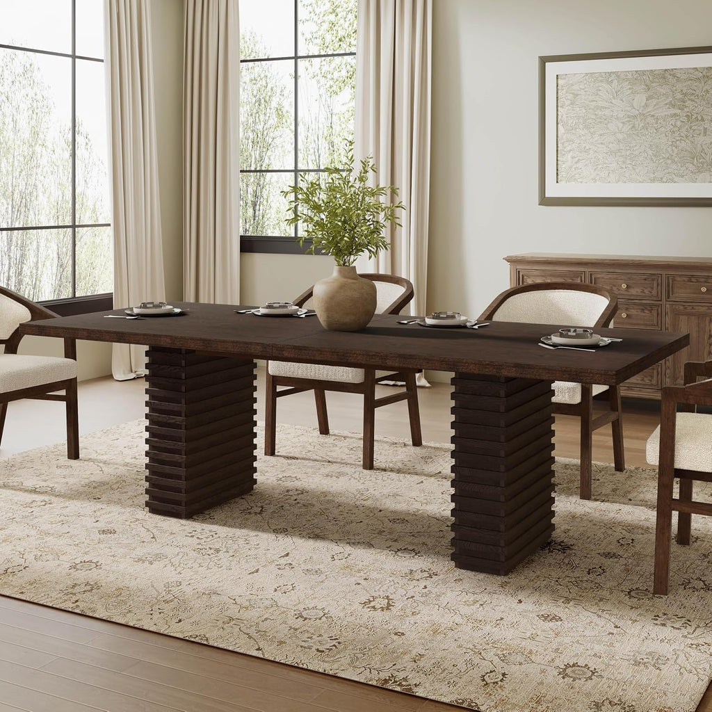 Christopher Knight Home Kaiya Modern Minimalist Wood Dining Table for 6-10 People, Rectangular Dining Room Table, Pedestal Kitchen Table, Ideal for Restaurant/Family Gatherings, Dark Brown