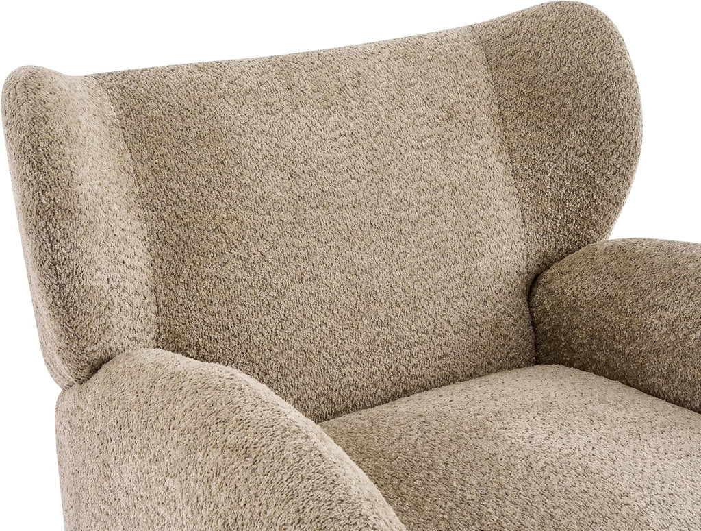 Christopher Knight Home Aiden Boucle Wingback Accent Chair, Fabric Upholstered Club Chair with Wooden Frame, Comfy Reading Chair for Living Room/Bedroom, Light Brown+Walnut Brown