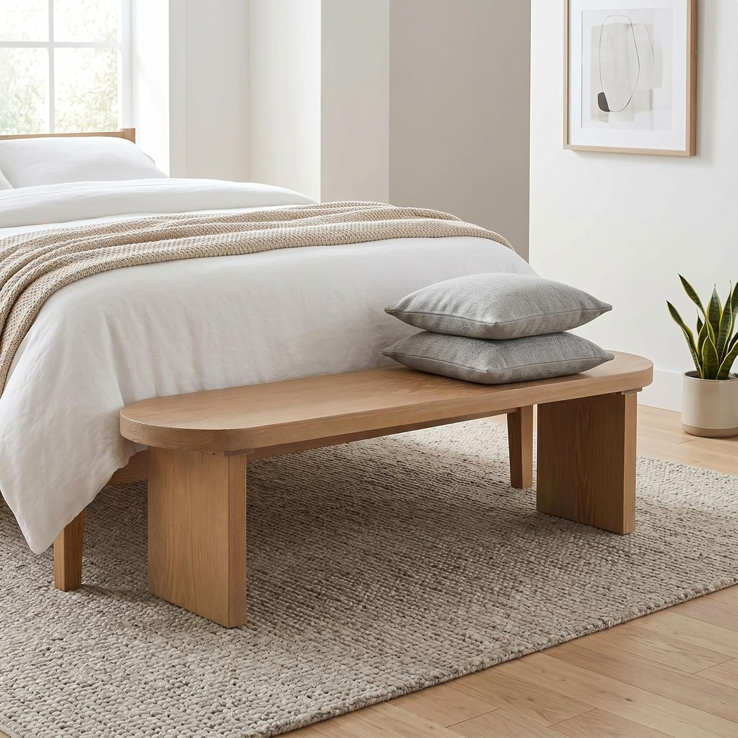 Christopher Knight Home Arford 62.8' Indoor Pine Dining Bench, Solid Wood Bench Seat for Dining Table, Modern Oval Dining Seat, Spacious Seating, Long Footstool for Living Room Dining Room, Pine Wood