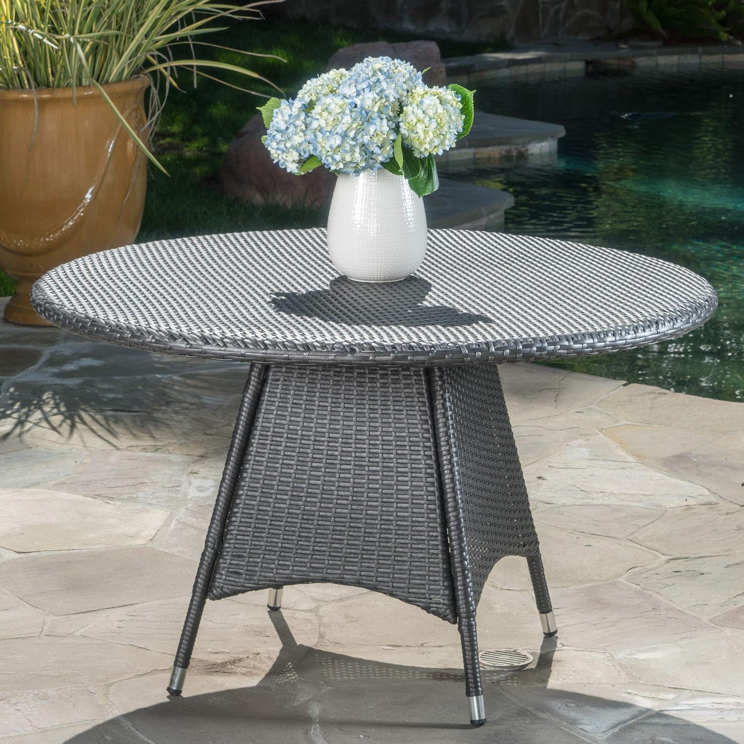 Christopher Knight Home Corsica Wicker Round Dining Table, Grey