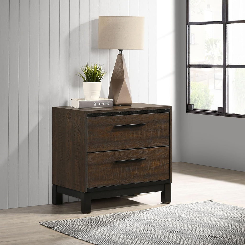 Coaster Home Furnishings Edmonton Farmhouse Engineered Wood 2-Drawer Bedroom Nightstand Bedside Table Organizer Unit Rustic Tobacco 204352