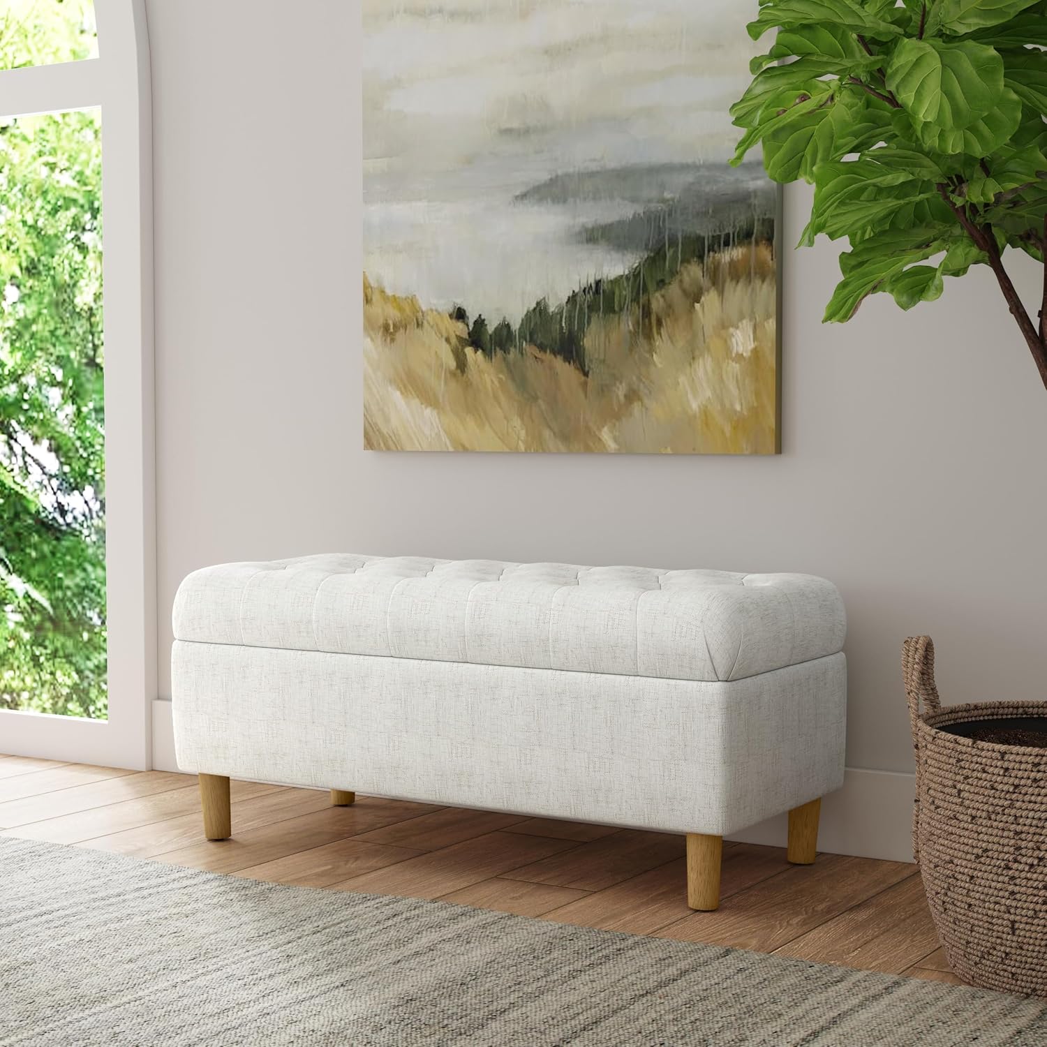 HomePop 40' Ainsley Button Tufted Storage Bench - Cream Textured Solid