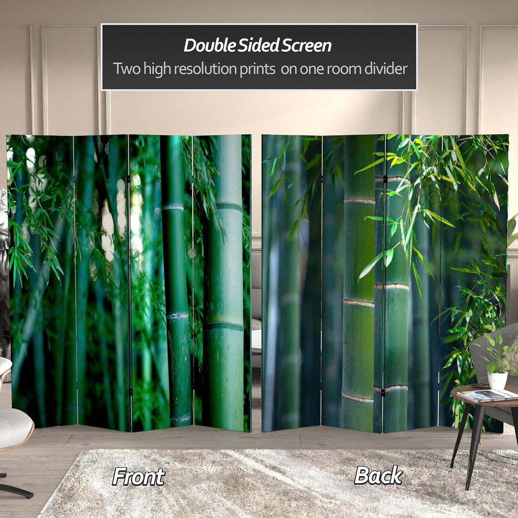 Red Lantern 6 ft. Tall Double Sided Bamboo Tree Canvas Room Divider 4 Panel 4 Panel Freestanding Folding Privacy Screen, Partition, and Separator for Modern and Contemporary Bedroom, Home Office